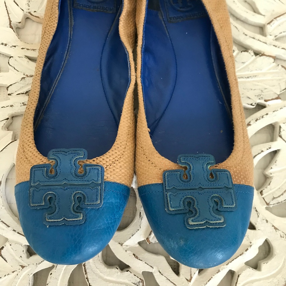 Tory Burch Ballet flat raffia logo natural blue